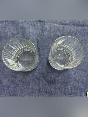 Grand Marnier Glasses Lowball Rocks Set of 2 Logo on Bottom Diamond Cut Design